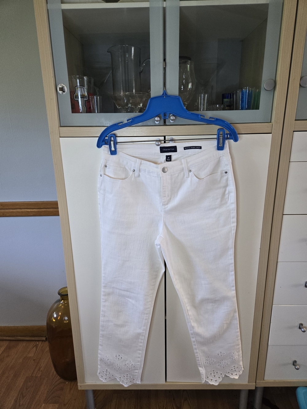 Charter Club White Cropped Eyelet-Hem Jeans